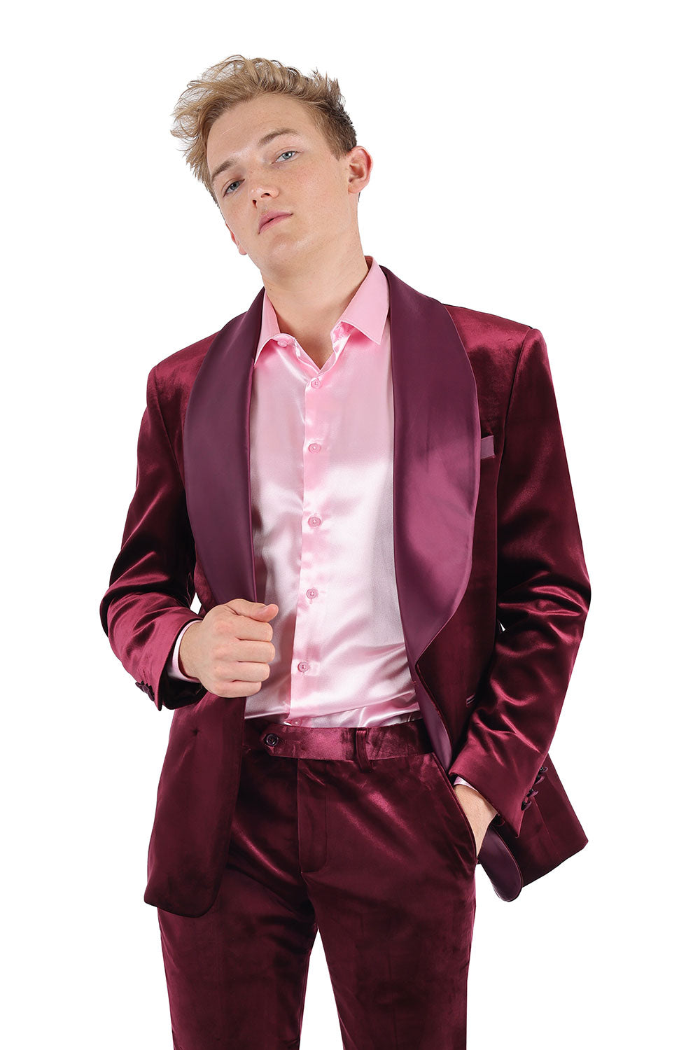 BARABAS Men's Velvet Shiny Finish Shawl Lapel Blazer 3BL06 Wine