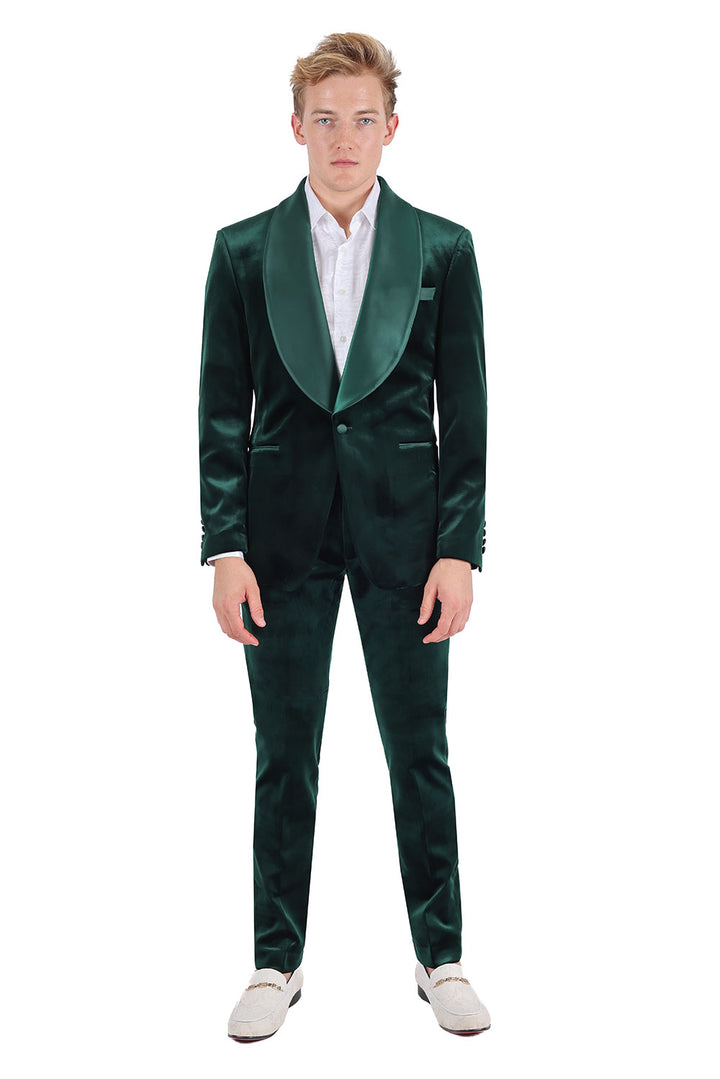 BARABAS Men's Velvet Shiny Finish Shawl Lapel Blazer 3BL06 Green