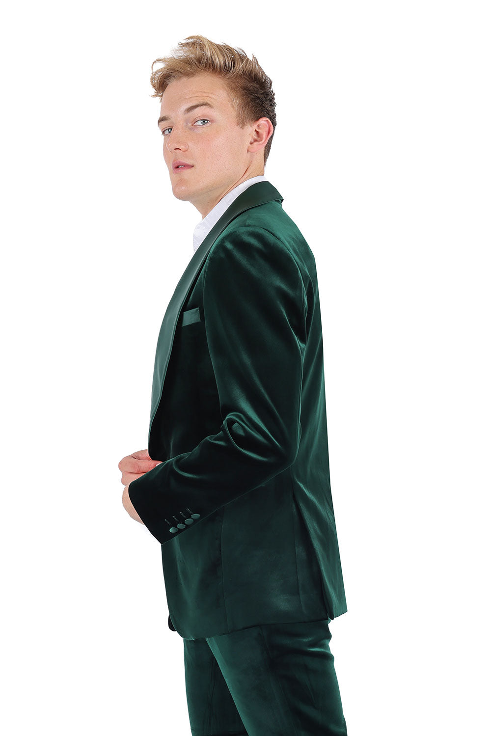 BARABAS Men's Velvet Shiny Finish Shawl Lapel Blazer 3BL06 Green