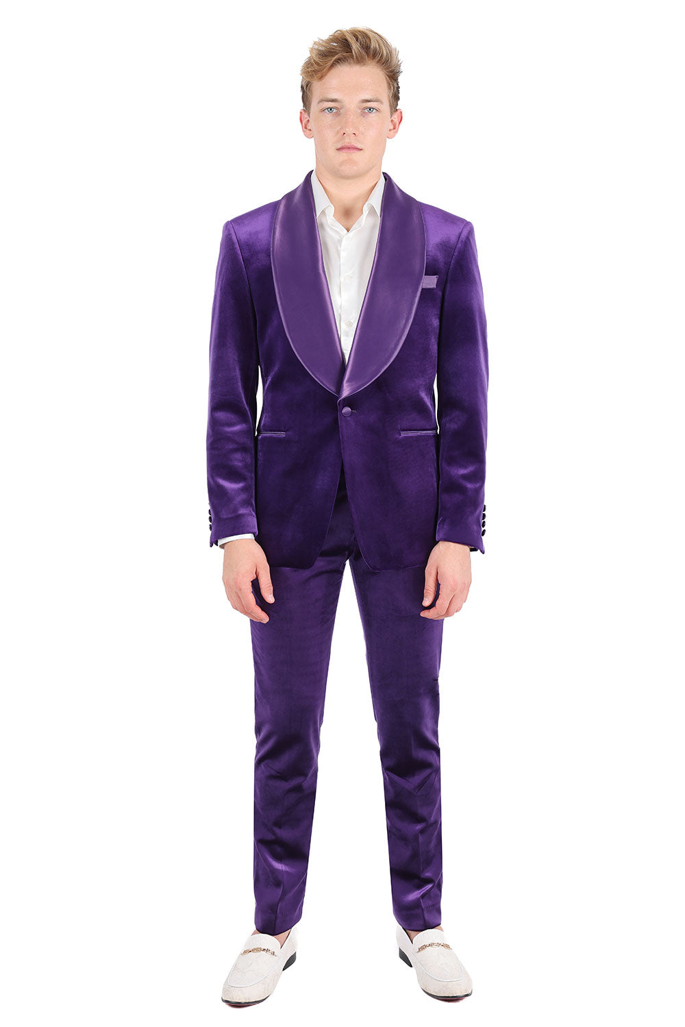 BARABAS Men's Velvet Shiny Finish Shawl Lapel Blazer 3BL06 Purple