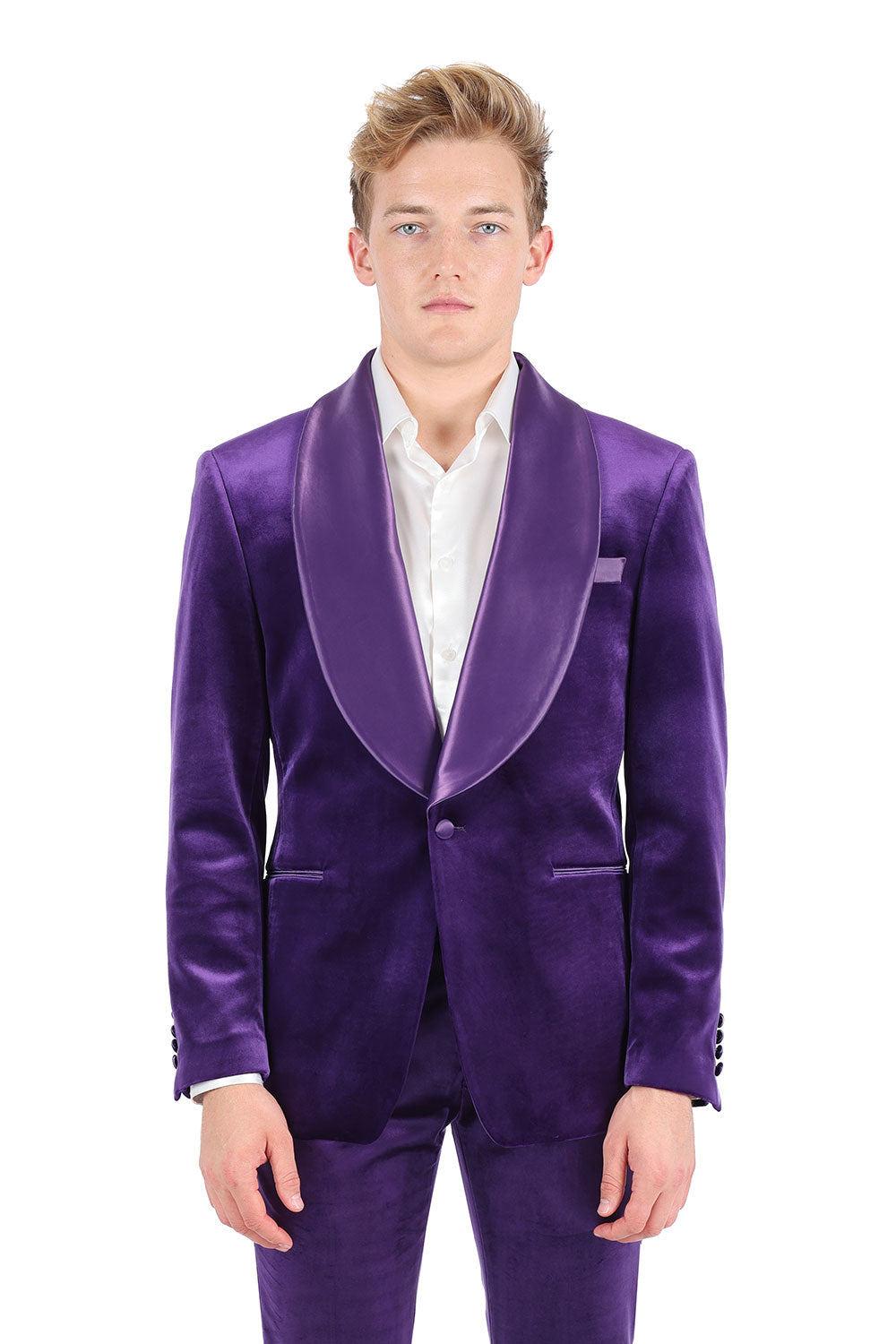 BARABAS Men's Velvet Shiny Finish Shawl Lapel Blazer 3BL06 Purple