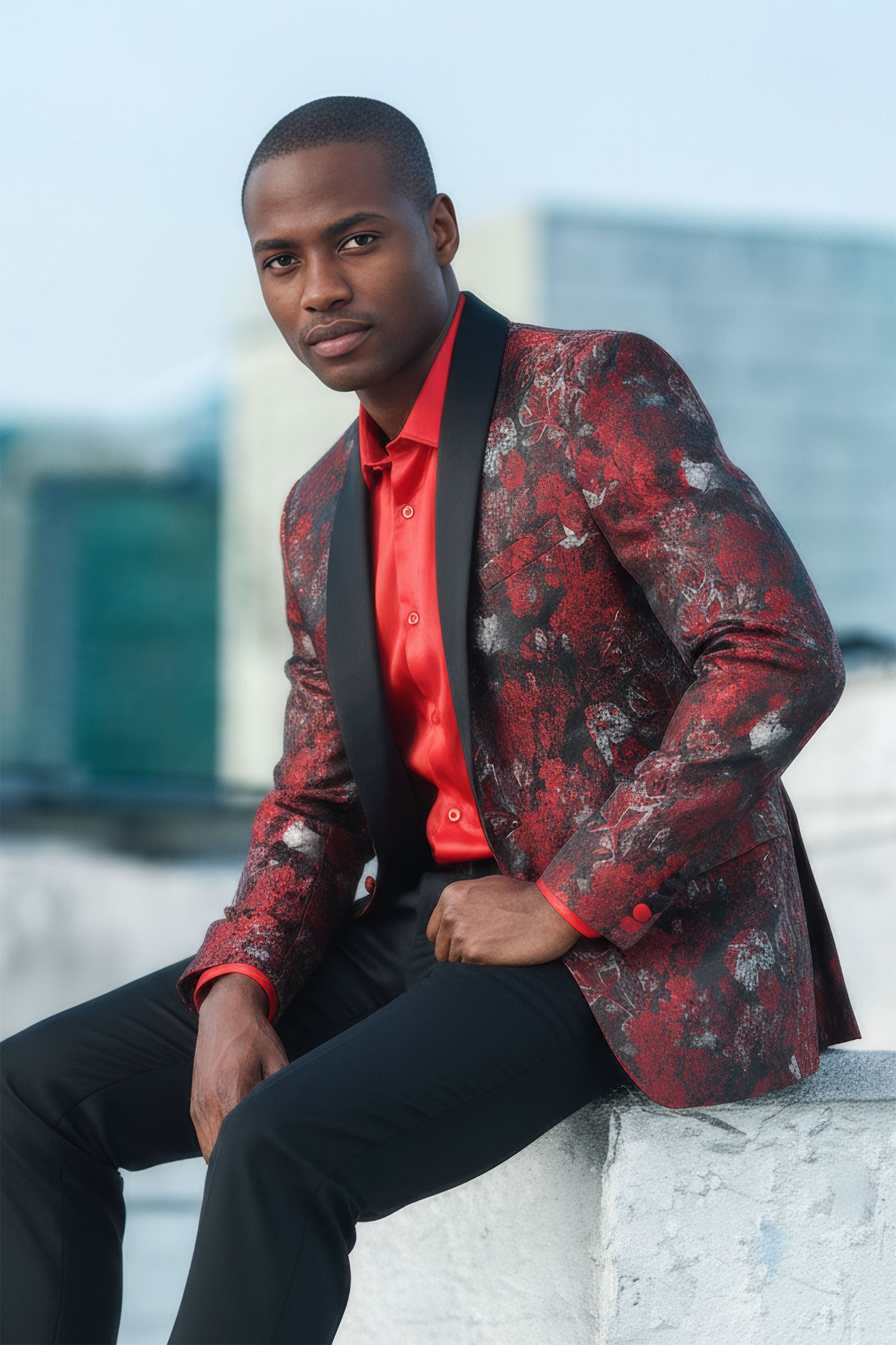 Barabas Men's Floral Decorative Luxury Notch Lapel Blazer 3BL07 Wine