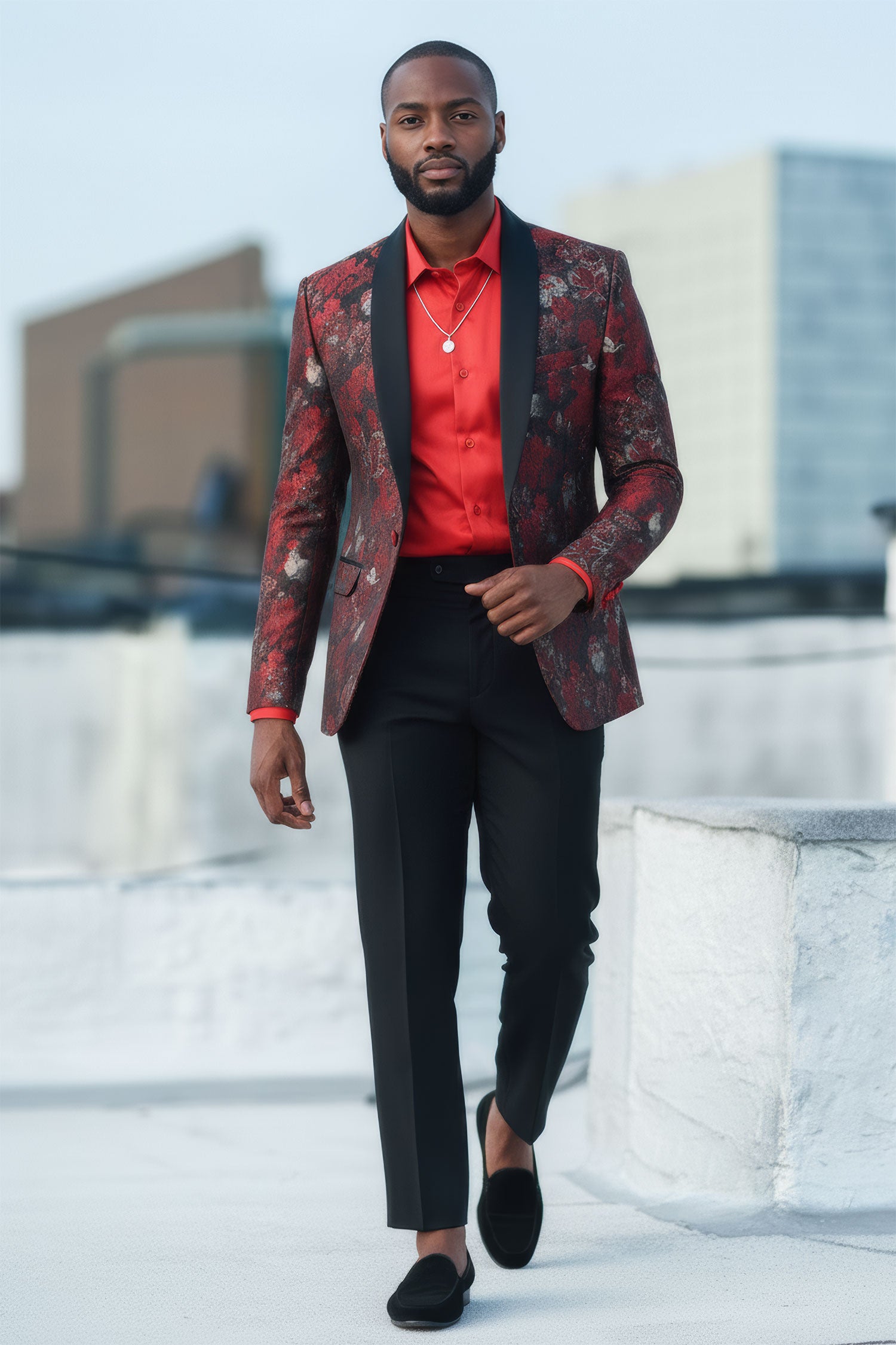Barabas Men's Floral Decorative Luxury Notch Lapel Blazer 3BL07 Wine