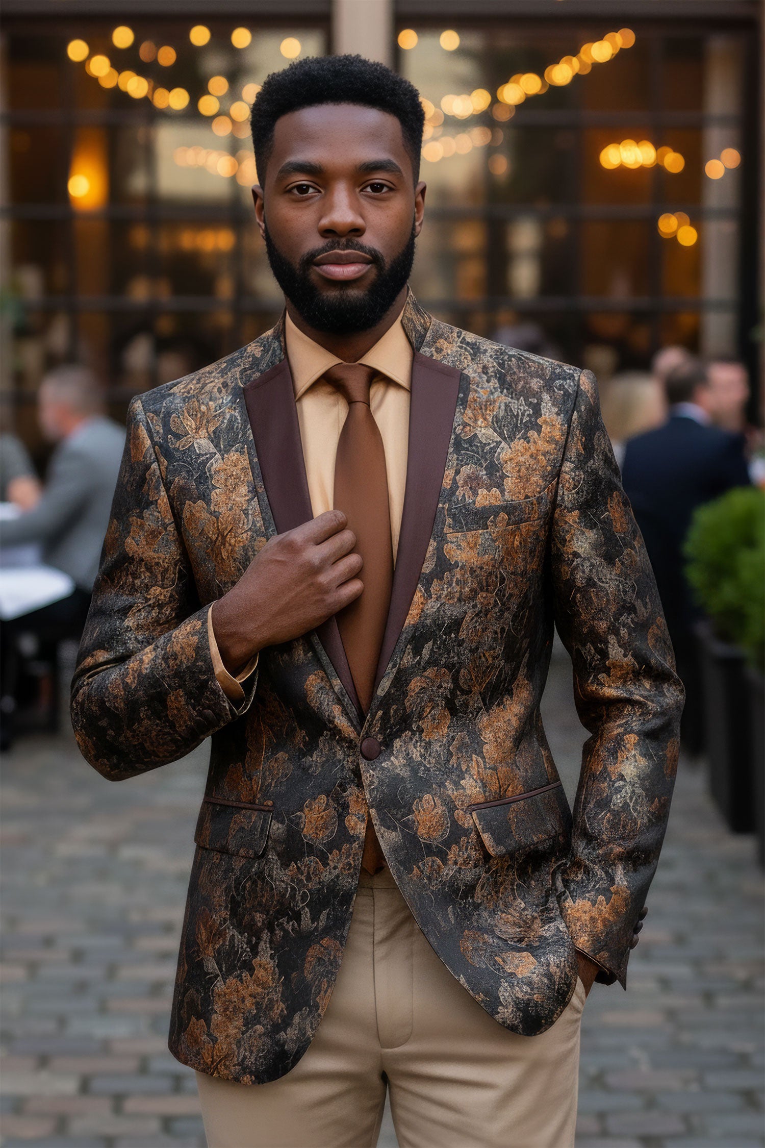 Barabas Men's Floral Decorative Luxury Premium Blazer 3BL07 Coffee