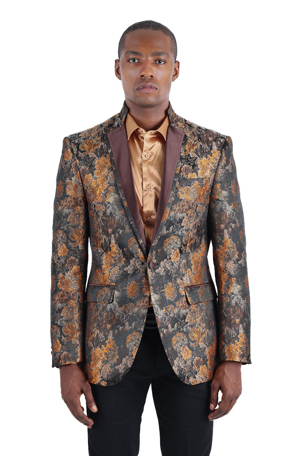 Barabas Men's Floral Decorative Luxury Premium Blazer 3BL07 Coffee