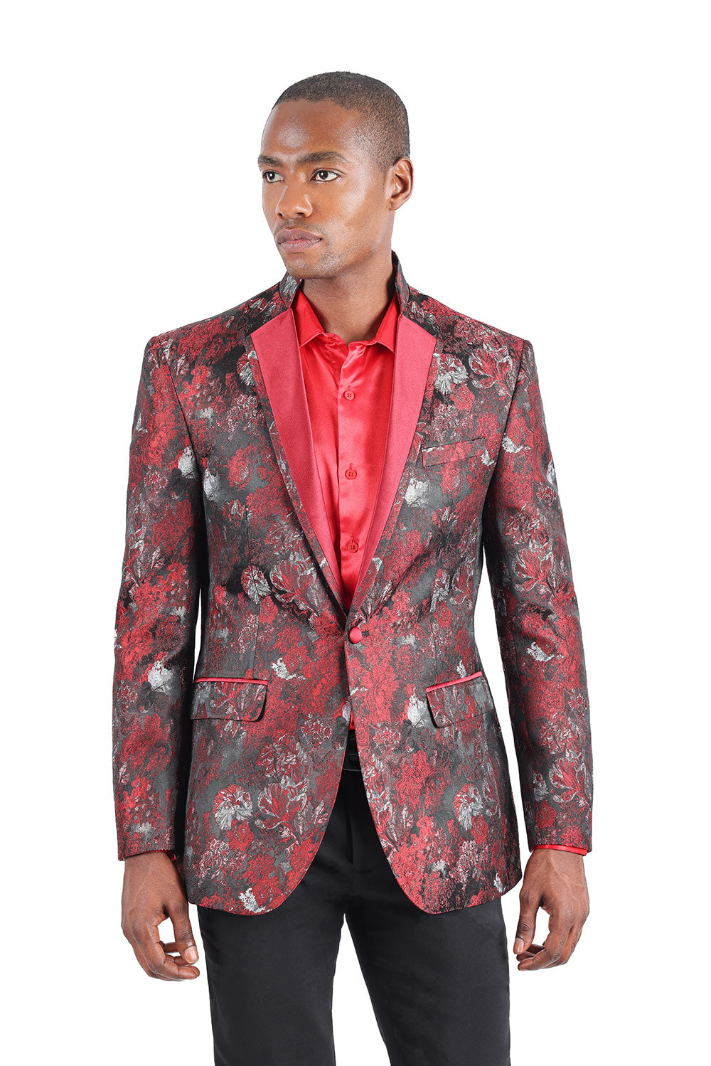 Barabas Men's Floral Decorative Luxury Notch Lapel Blazer 3BL07 Wine