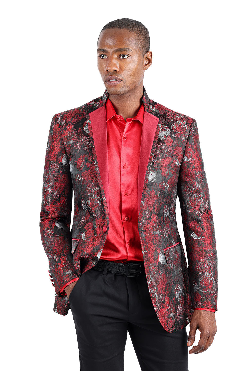 Barabas Men's Floral Decorative Luxury Premium Blazer 3BL07 Wine