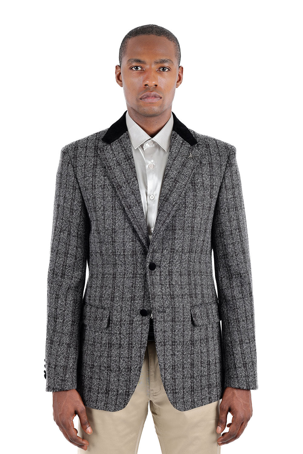BARABAS Men's Plaid Tuxedo Sport Coat Blazer 3BL08 Dark Grey