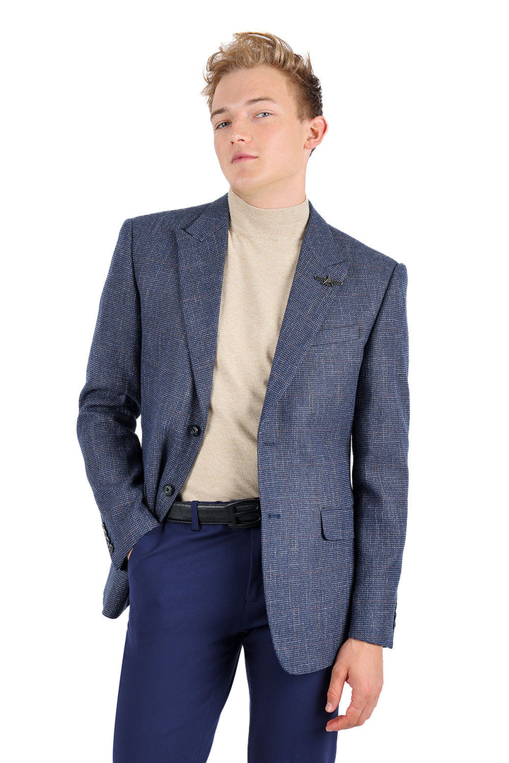 BARABAS Men's Wool Blend Tweed Design Sport Coat Blazer 3BL09 Blue