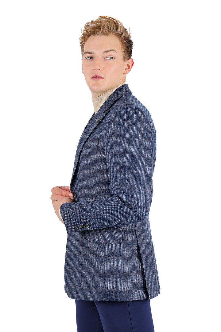 BARABAS Men's Wool Blend Tweed Design Sport Coat Blazer 3BL09 Blue