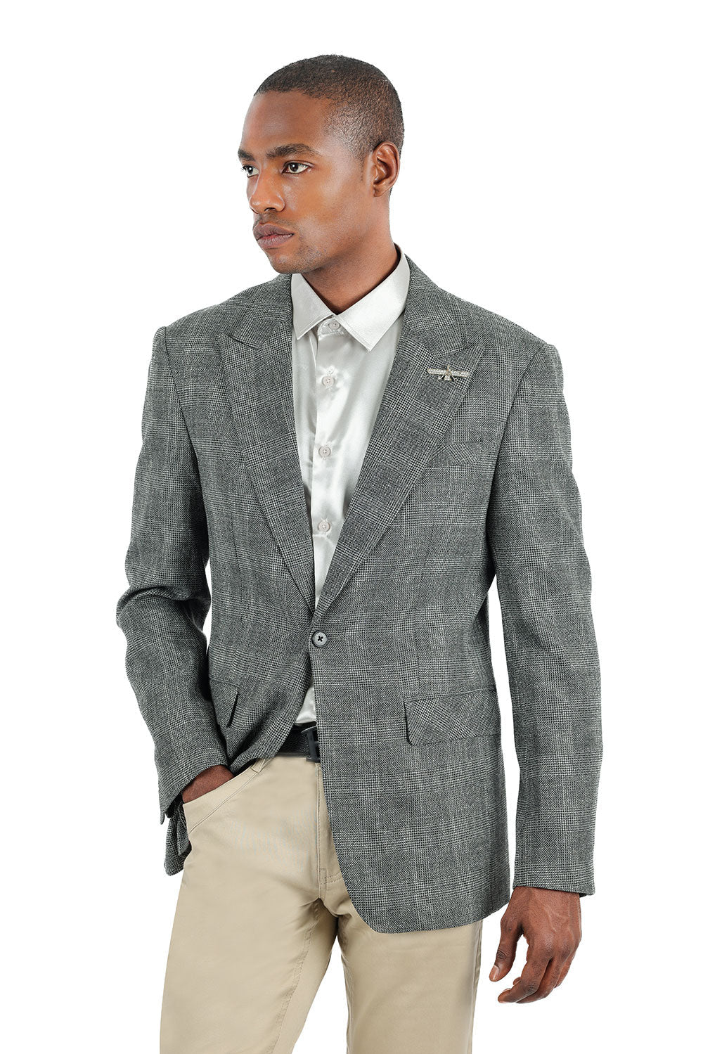 BARABAS Men's Peak Lapel Checkered Plaid Blazer Sport Coat 3BL10 Silver