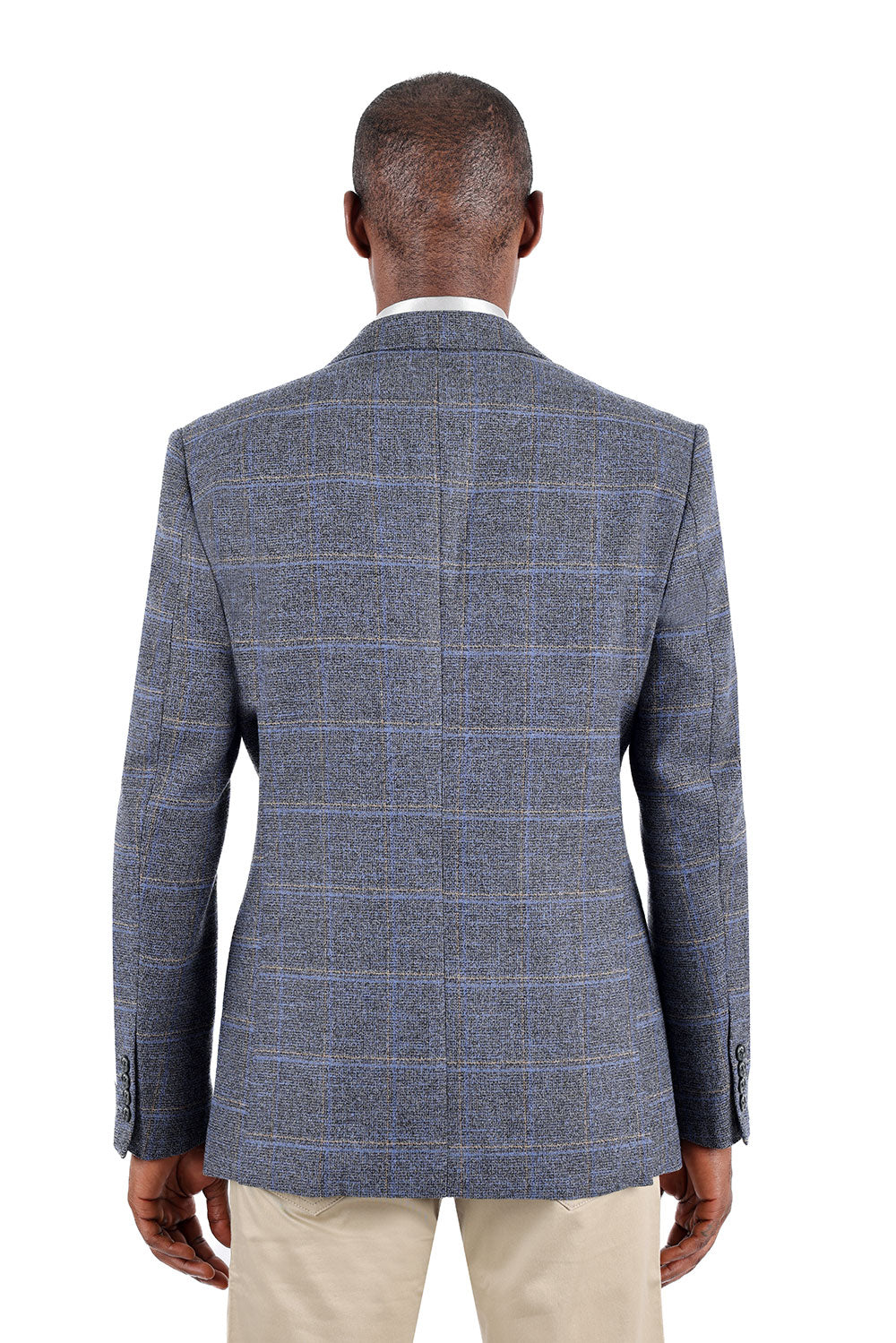 BARABAS Men's Wool Tweed Geometric Peak Lapel Blazer 3BL11 Blue