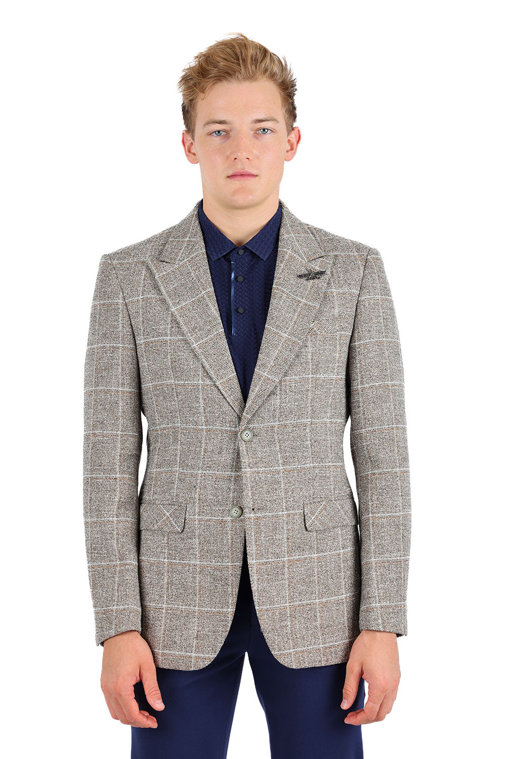 BARABAS Men's Wool Tweed Geometric Peak Lapel Blazer 3BL11 Camel