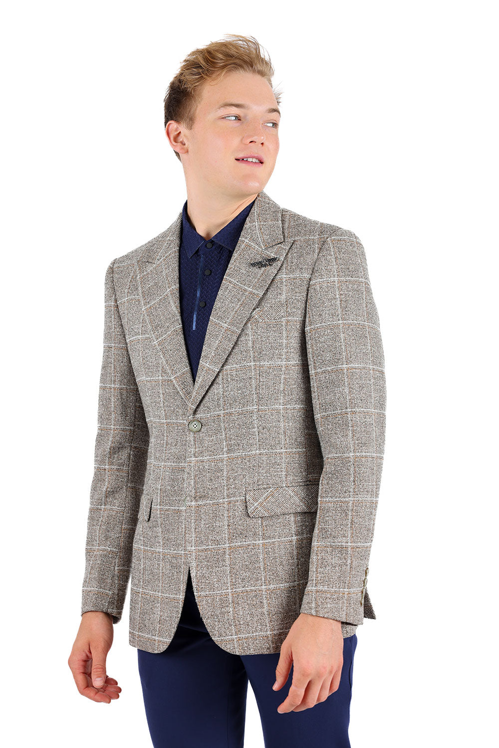 BARABAS Men's Wool Tweed Geometric Peak Lapel Blazer 3BL11 Camel