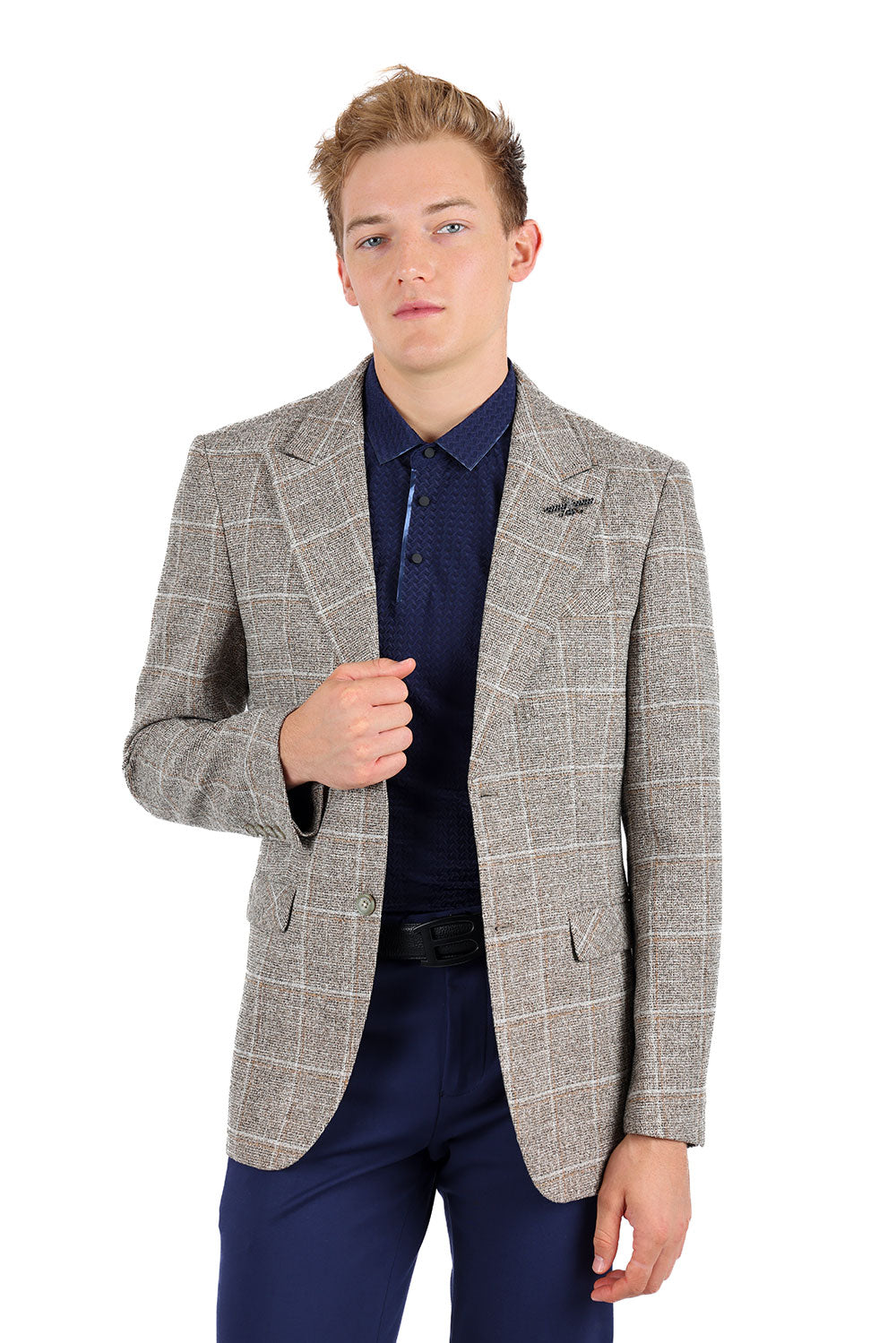 BARABAS Men's Wool Tweed Geometric Peak Lapel Blazer 3BL11 Camel