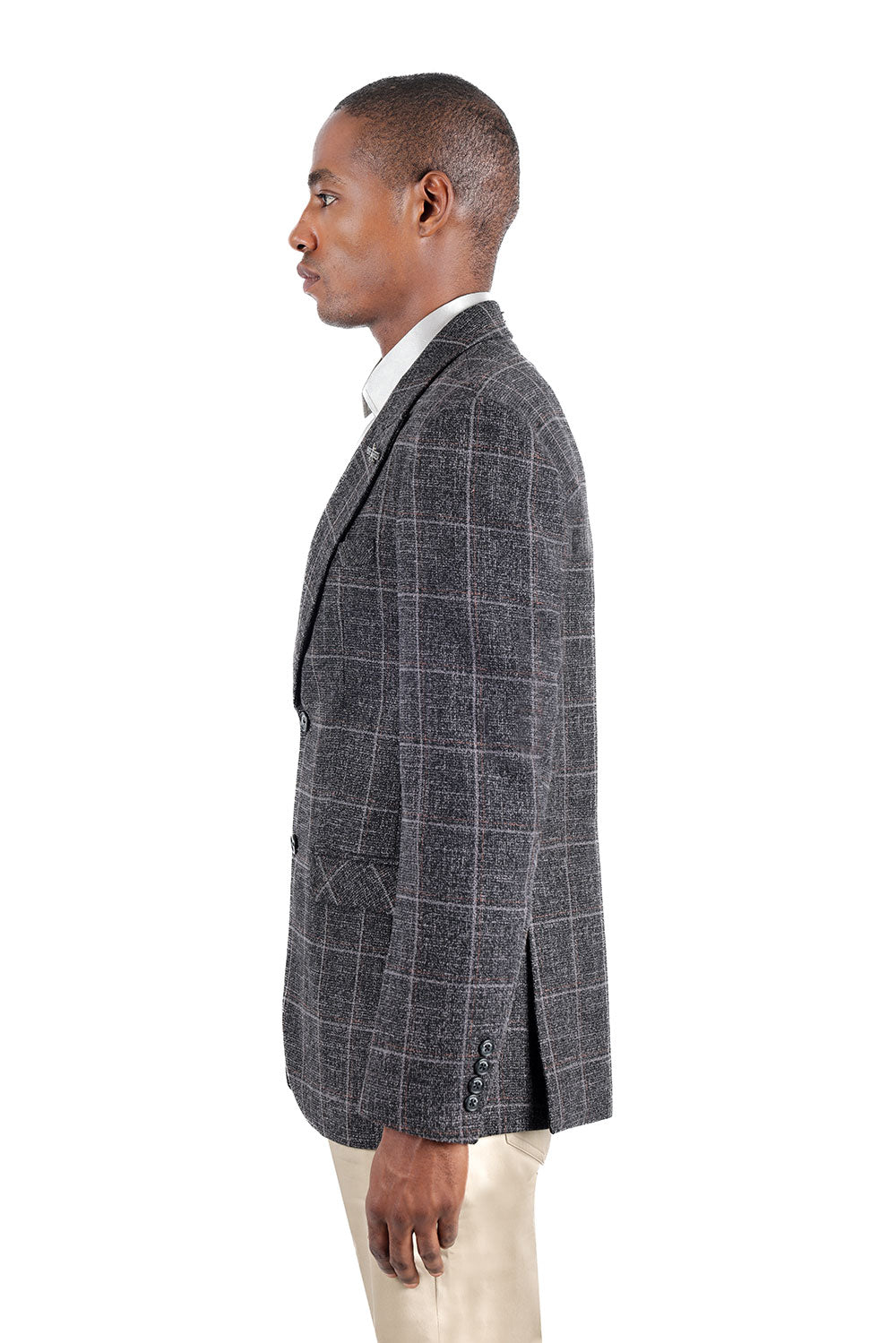 BARABAS Men's Wool Tweed Geometric Peak Lapel Blazer 3BL11 Grey