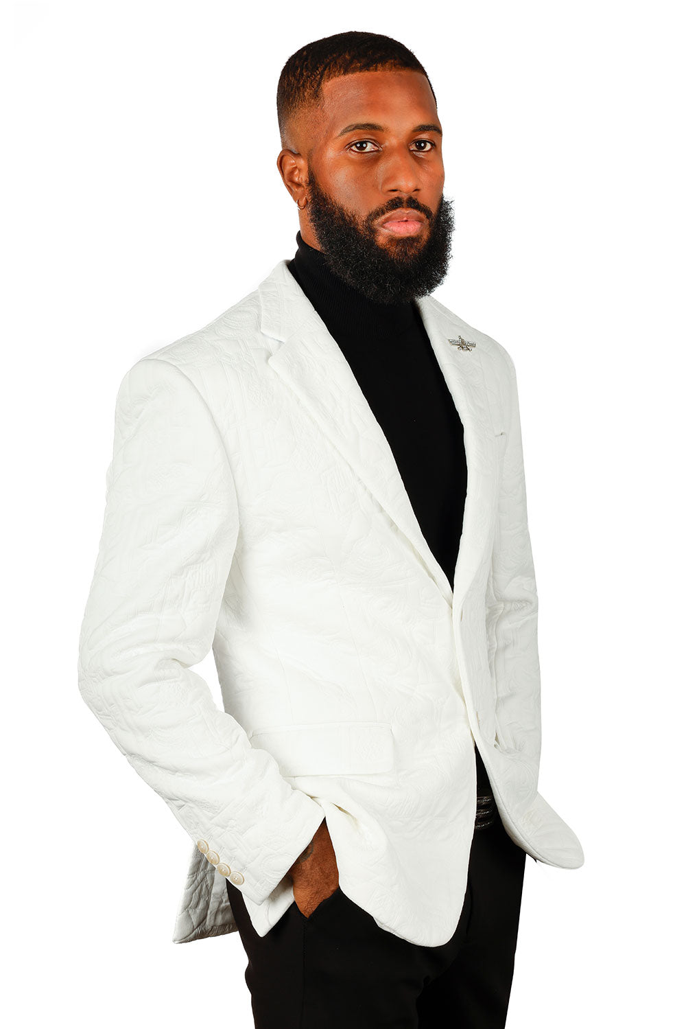 BARABAS Men's Embossed Matte Finish Peak Lapel Blazer 3BL15 White