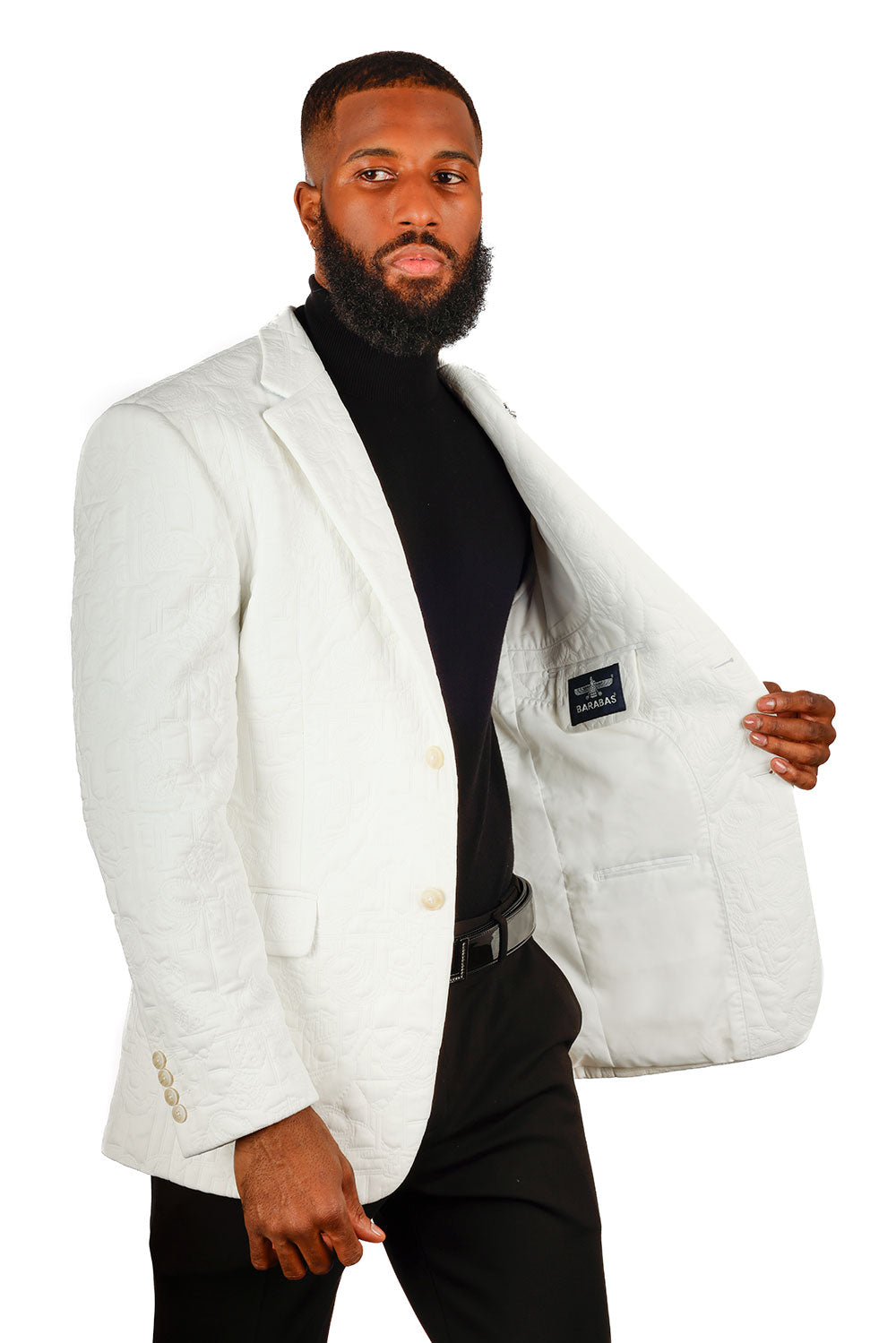 BARABAS Men's Embossed Matte Finish Peak Lapel Blazer 3BL15 White