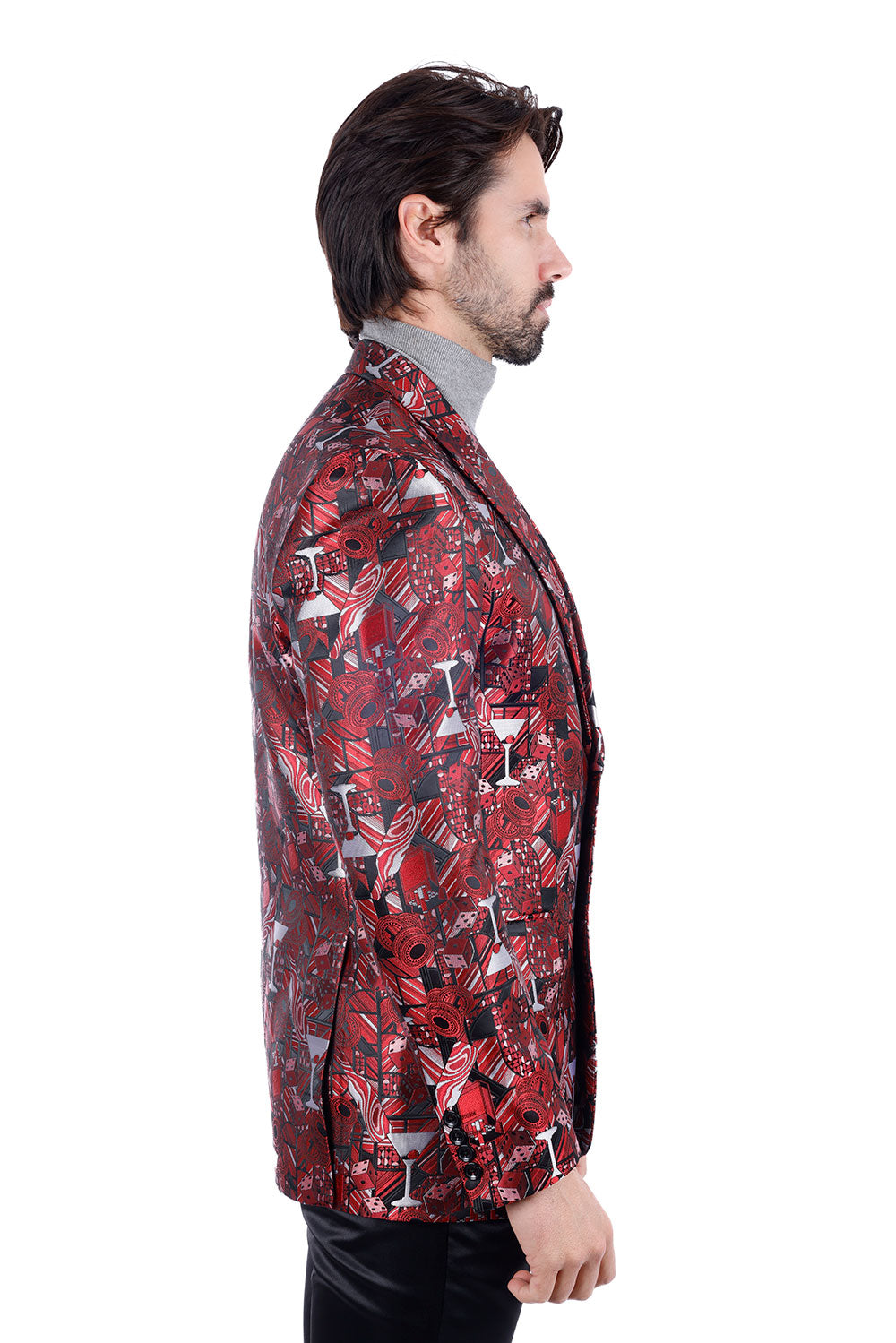 Barabas Men's Geometric Cubism Peak Lapel Blazer 3BL20 Burgundy