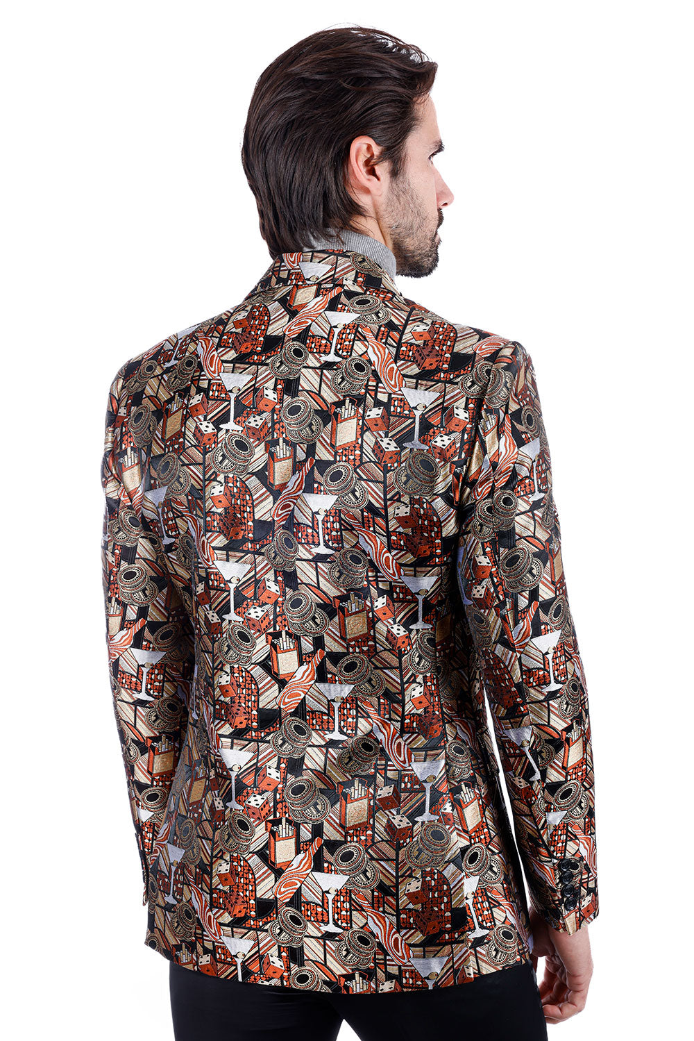 Barabas Men's Geometric Cubism Peak Lapel Blazer 3BL20 Gold