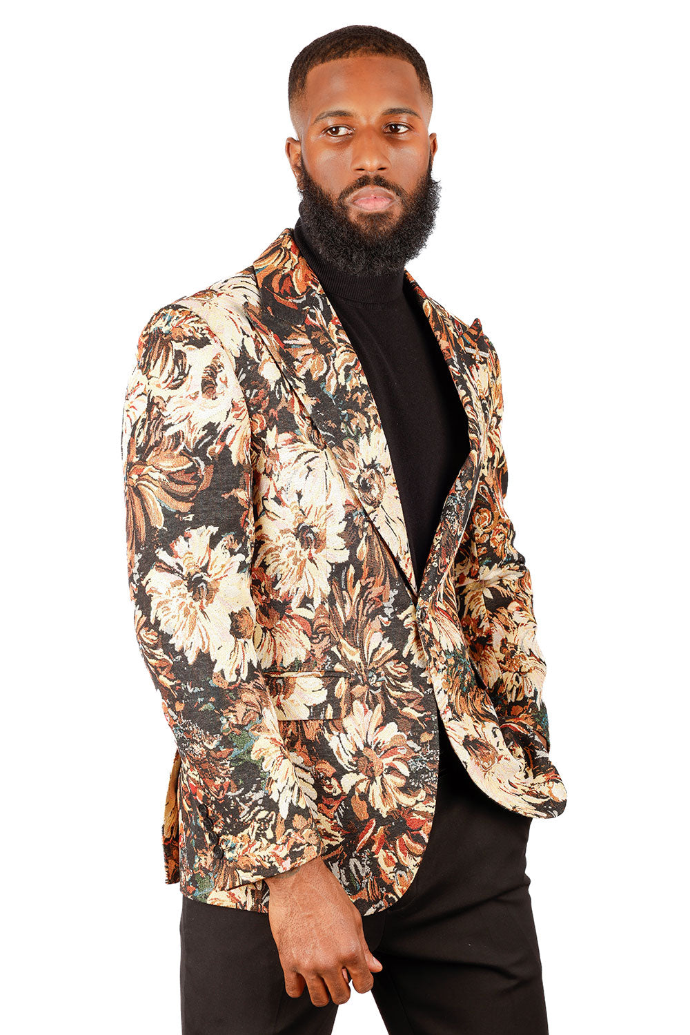 Barabas Men's Floral Printed Royal Peal Lapel Blazer 3BL21