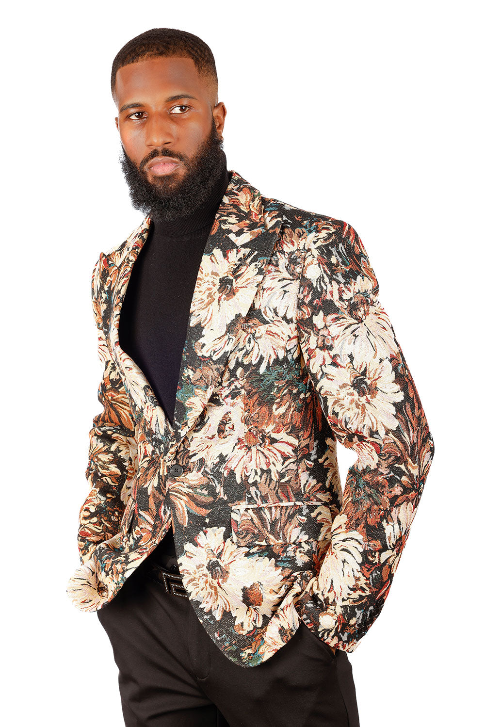 Barabas Men's Floral Printed Royal Peal Lapel Blazer 3BL21