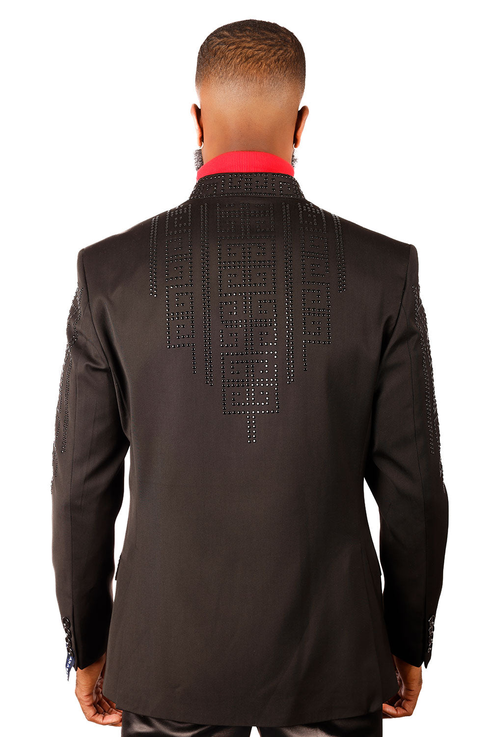 Barabas Men's Rhinestone Geometric Henley Lapel Blazer 3BLR17 Black