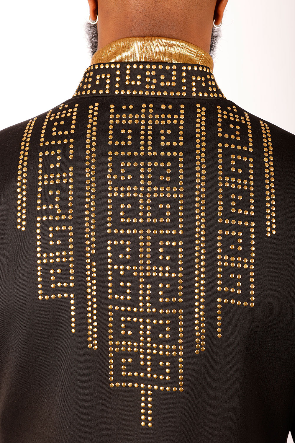 Barabas Men's Rhinestone Geometric Henley Lapel Blazer 3BLR17 Black Gold