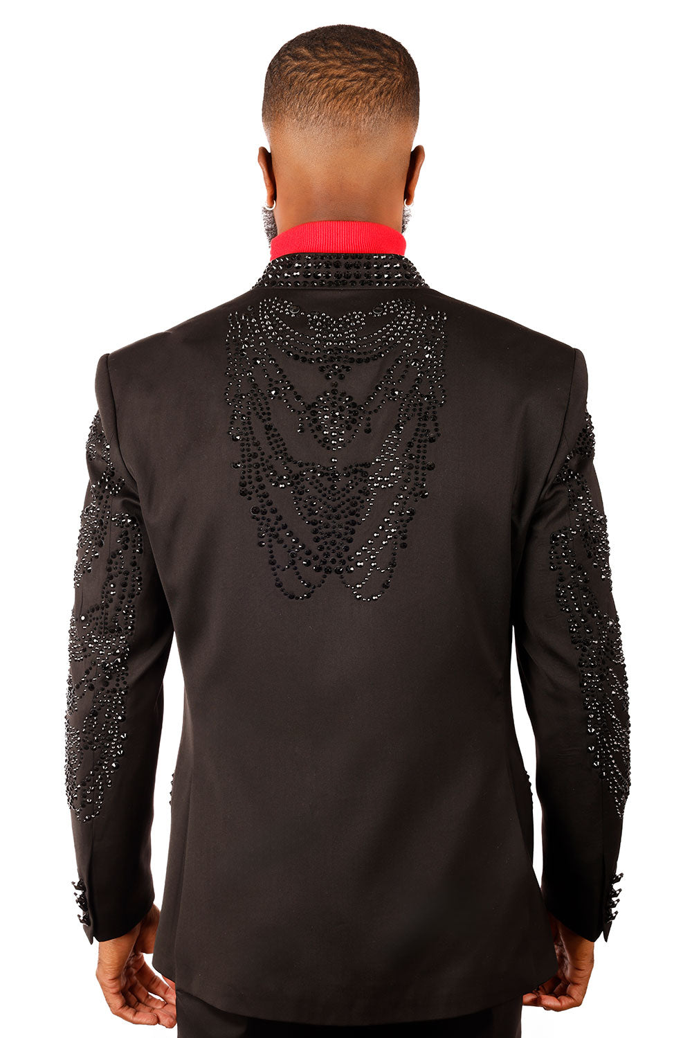 Barabas Men's Rhinestone Spike Floral Henley Lapel Blazer 3BLR18 Black