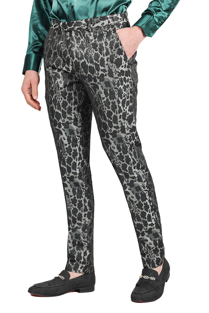 BARABAS Men's Metallic Shinny Leopard Printed Chino Pants 3CP01 Black