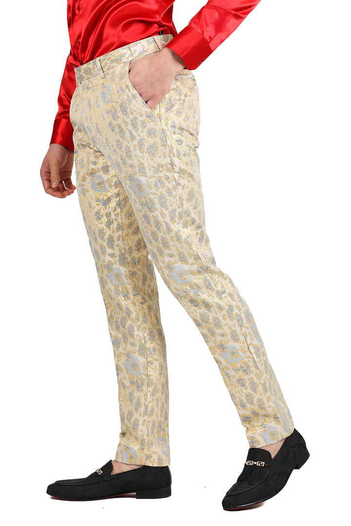 BARABAS Men's Metallic Shinny Leopard Printed Chino Pants 3CP01 Gold