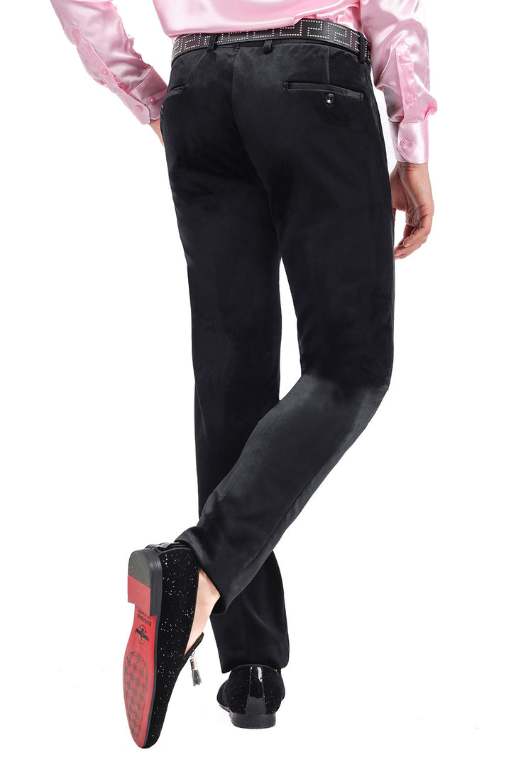 Barabas Men's Velvet Shiny Chino Solid Color Dress Pants 3CP04 Black