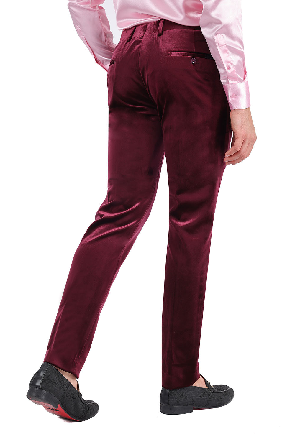 Barabas Men's Velvet Shiny Chino Solid Color Dress Pants 3CP04 Burgundy