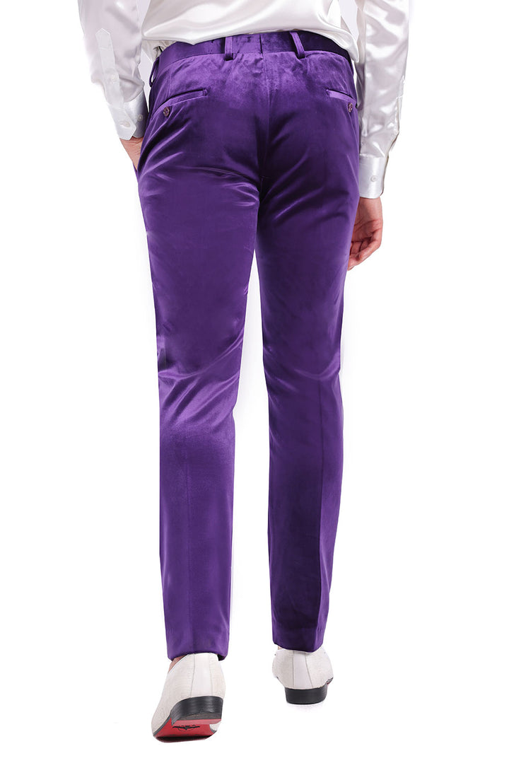 Barabas Men's Velvet Shiny Chino Solid Color Dress Pants 3CP04 Purple