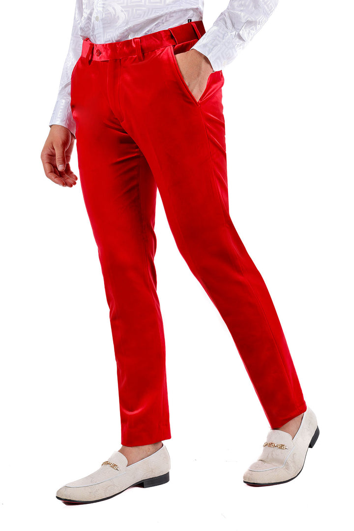 Barabas Men's Velvet Shiny Chino Solid Color Dress Pants 3CP04 Red