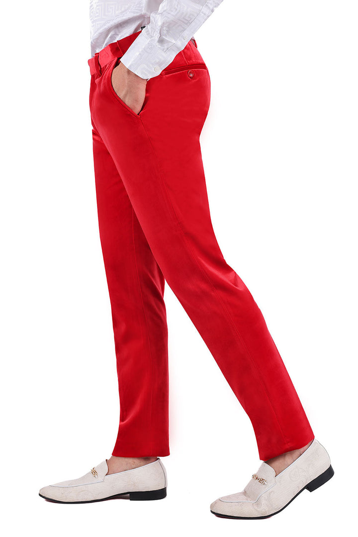 Barabas Men's Velvet Shiny Chino Solid Color Dress Pants 3CP04 Red