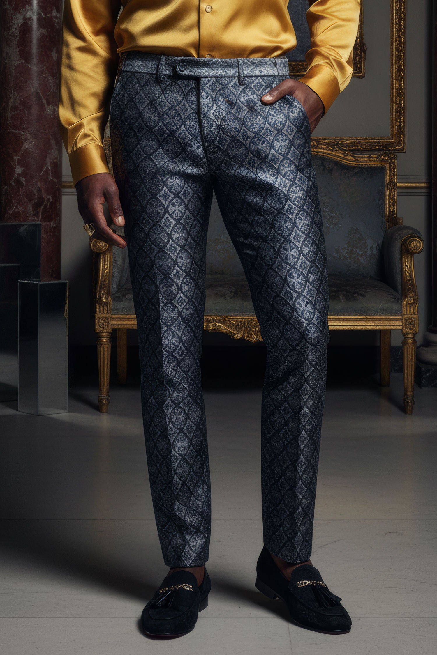 BARABAS Men's Decorative Geometric Printed Chino Pants 3CP05 Gray