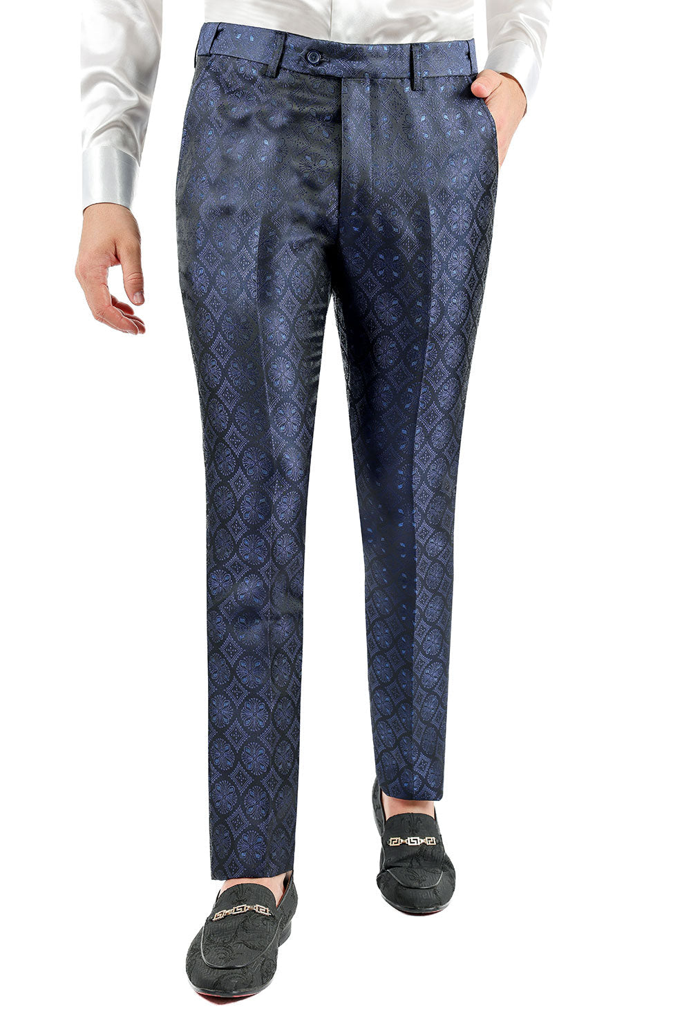 BARABAS Men's Decorative Geometric Printed Chino Pants 3CP05 Navy