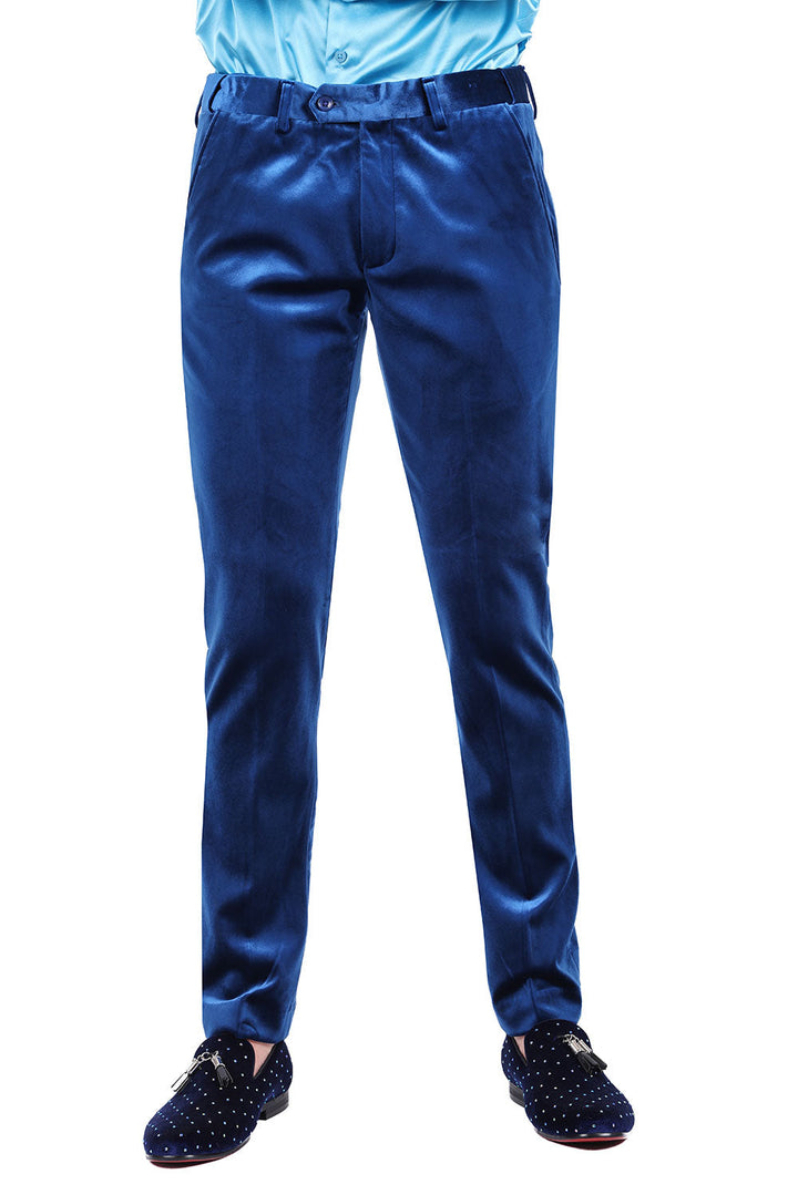 Barabas Men's Velvet Shiny Chino Solid Color Dress Pants 3CP06 Blue