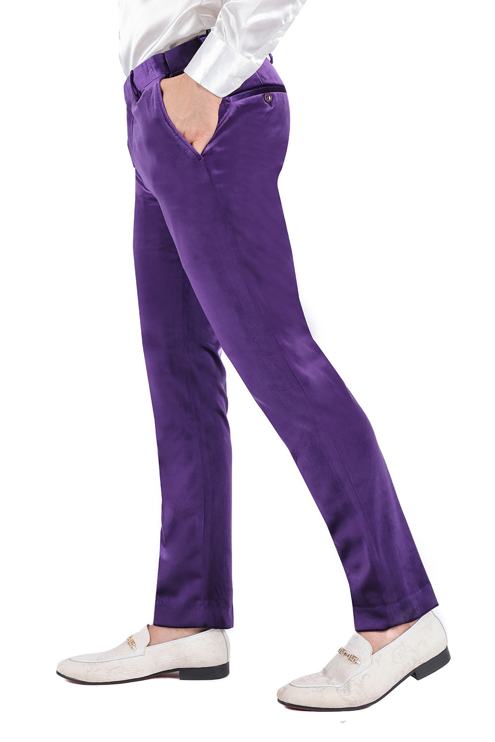 Barabas Men's Velvet Shiny Chino Solid Color Dress Pants 3CP06 Purple