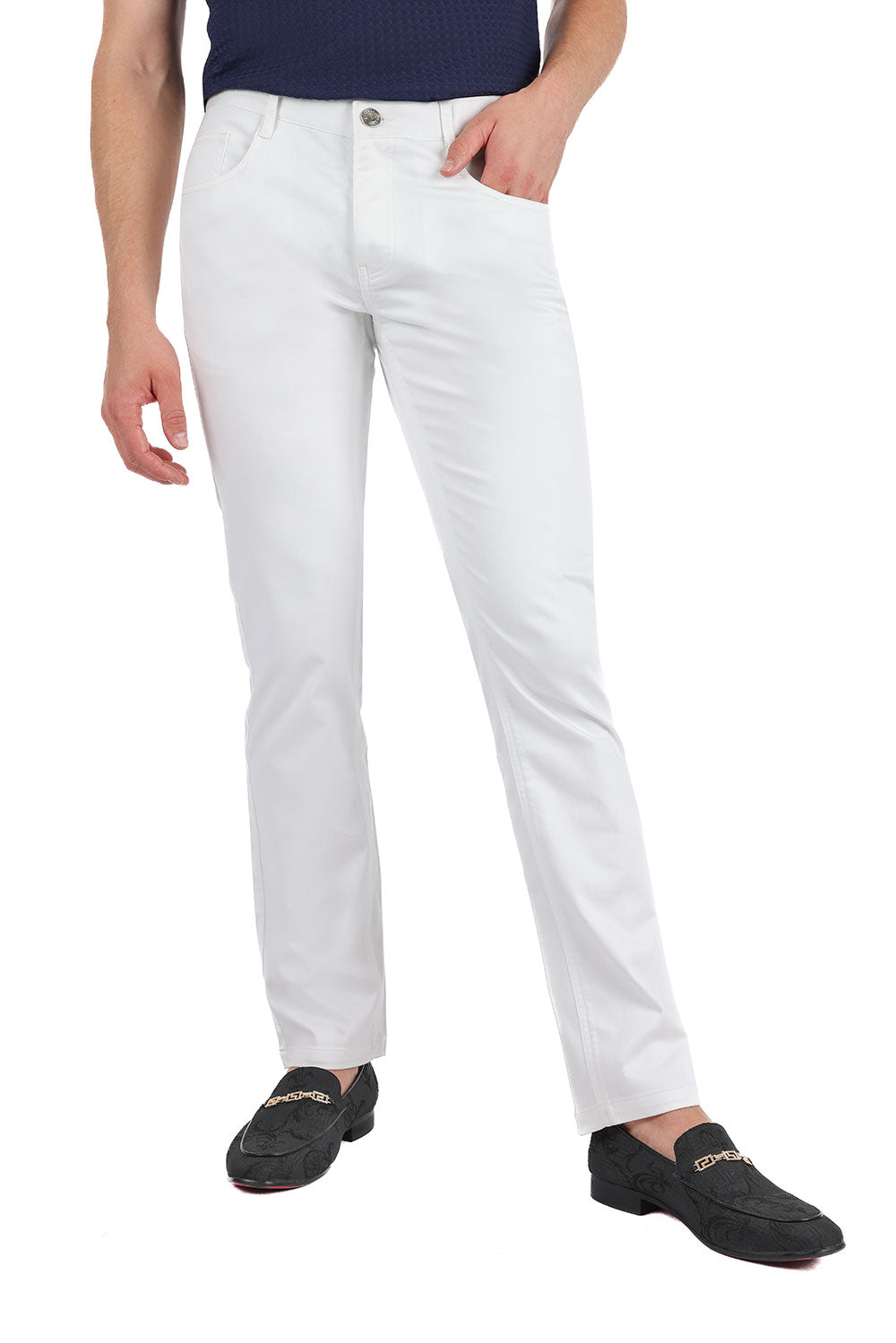 Barabas Men's Solid Color Basic Essential Chino Dress Pants 3CPW30 White