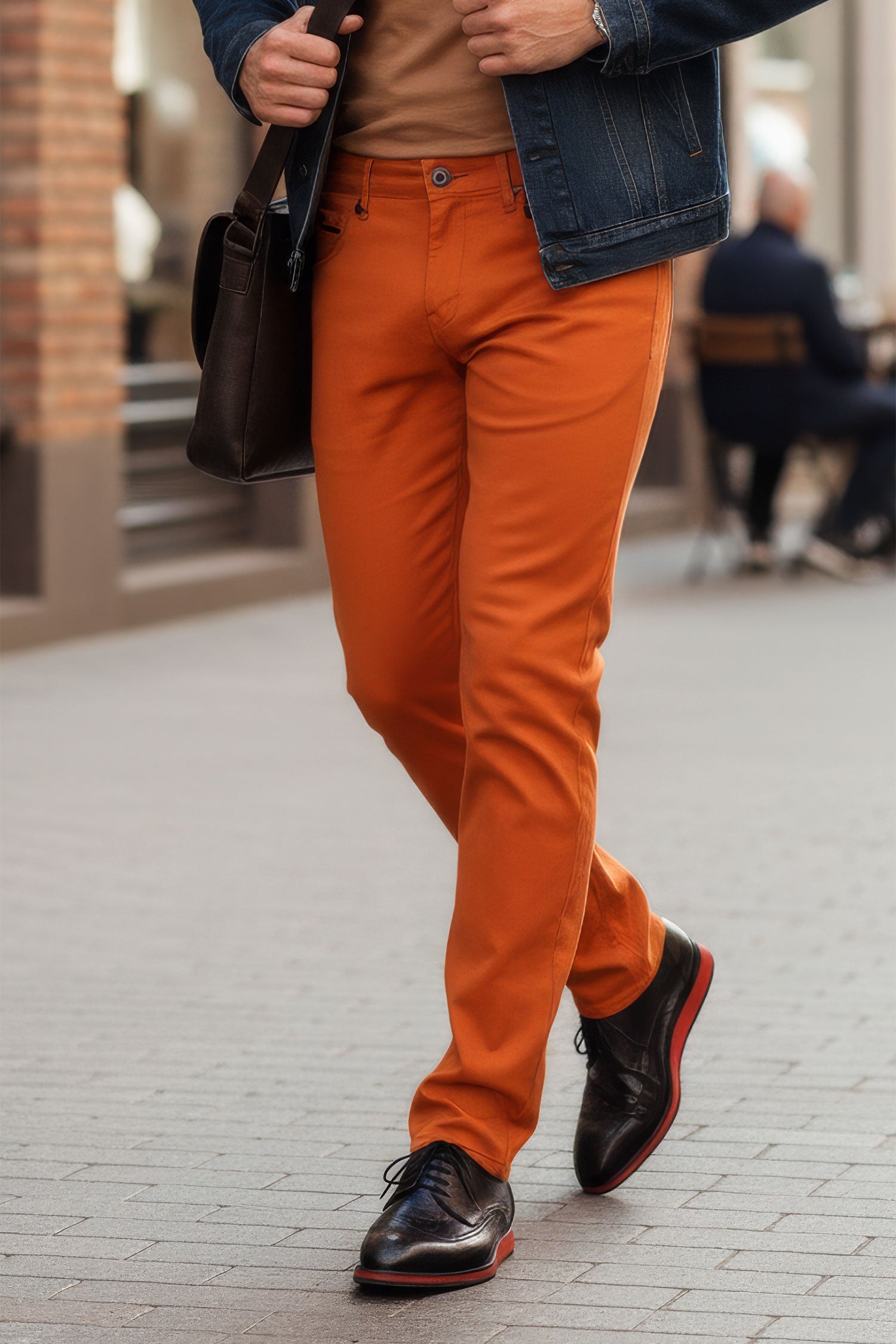 Barabas Men's Slim Fit Solid Color Plain Premium Jeans 3CPW32 Orange