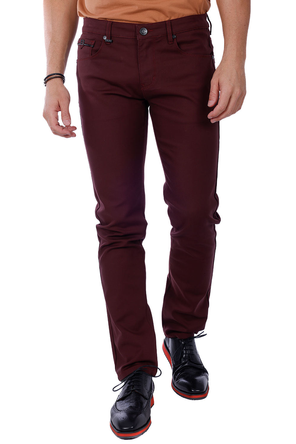 Barabas Men's Slim Fit Solid Color Plain Premium Jeans 3CPW32 Burgundy