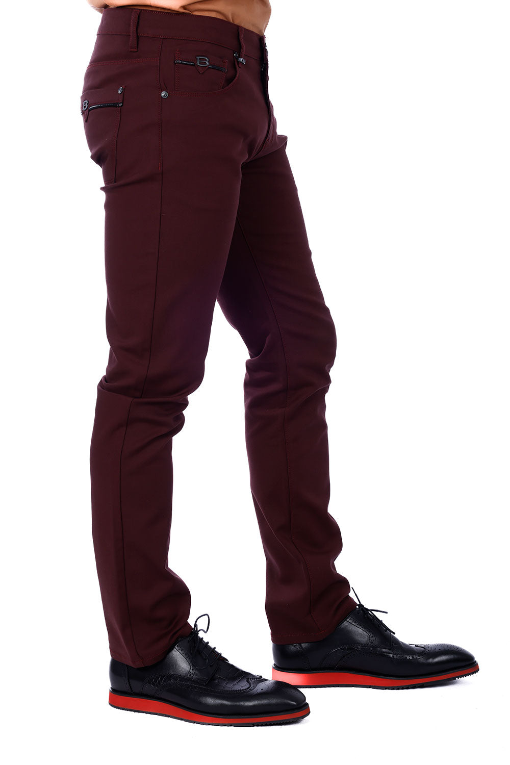 Barabas Men's Slim Fit Solid Color Plain Premium Jeans 3CPW32 Burgundy