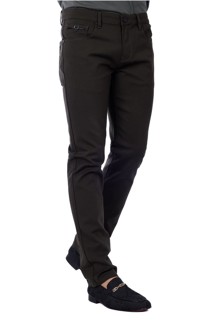 Barabas Men's Slim Fit Solid Color Plain Premium Jeans 3CPW32 Green