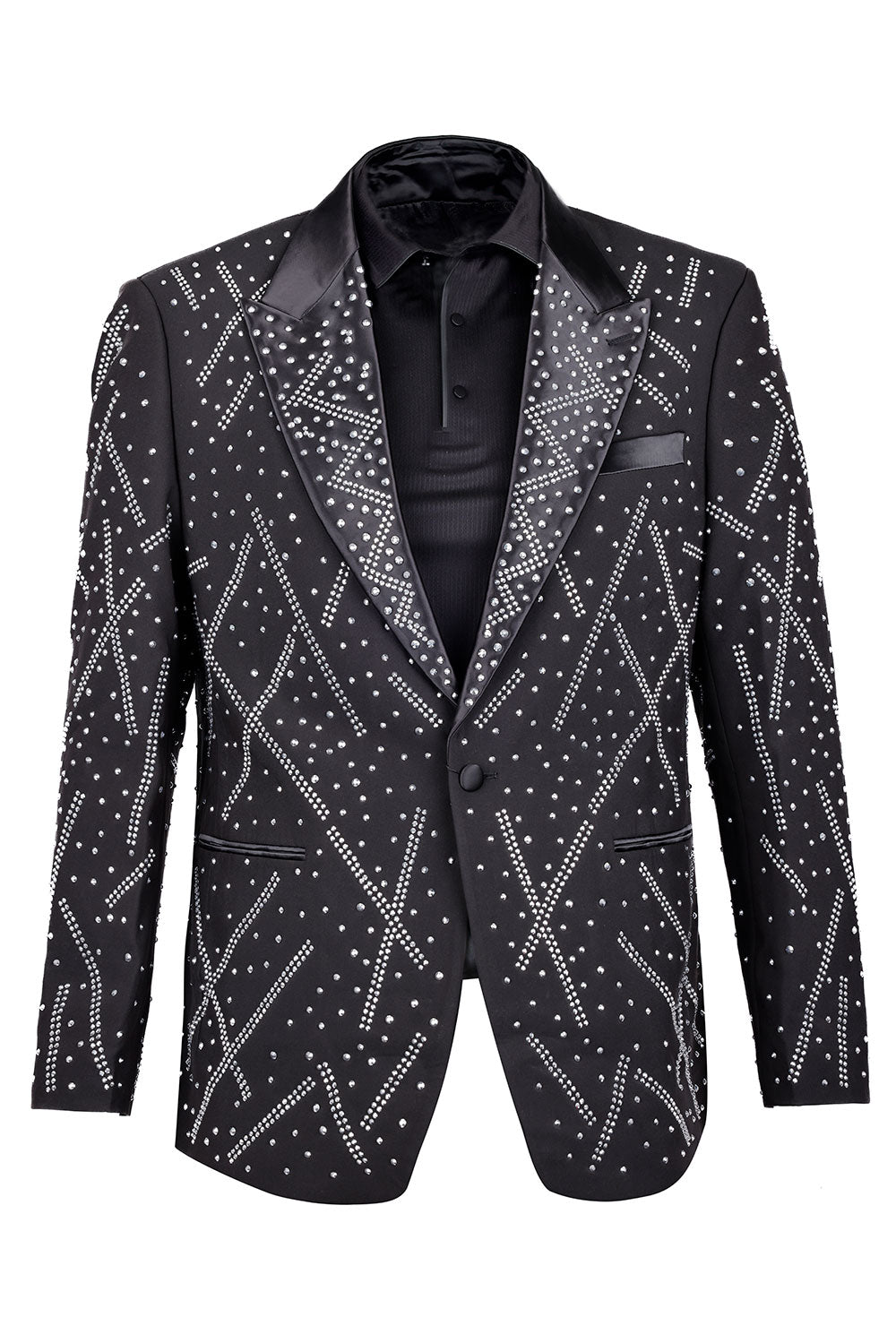 Barabas Men's Shiny Crystals Rhinestone Peak Lapel Blazer 3EBL13 Black and Silver