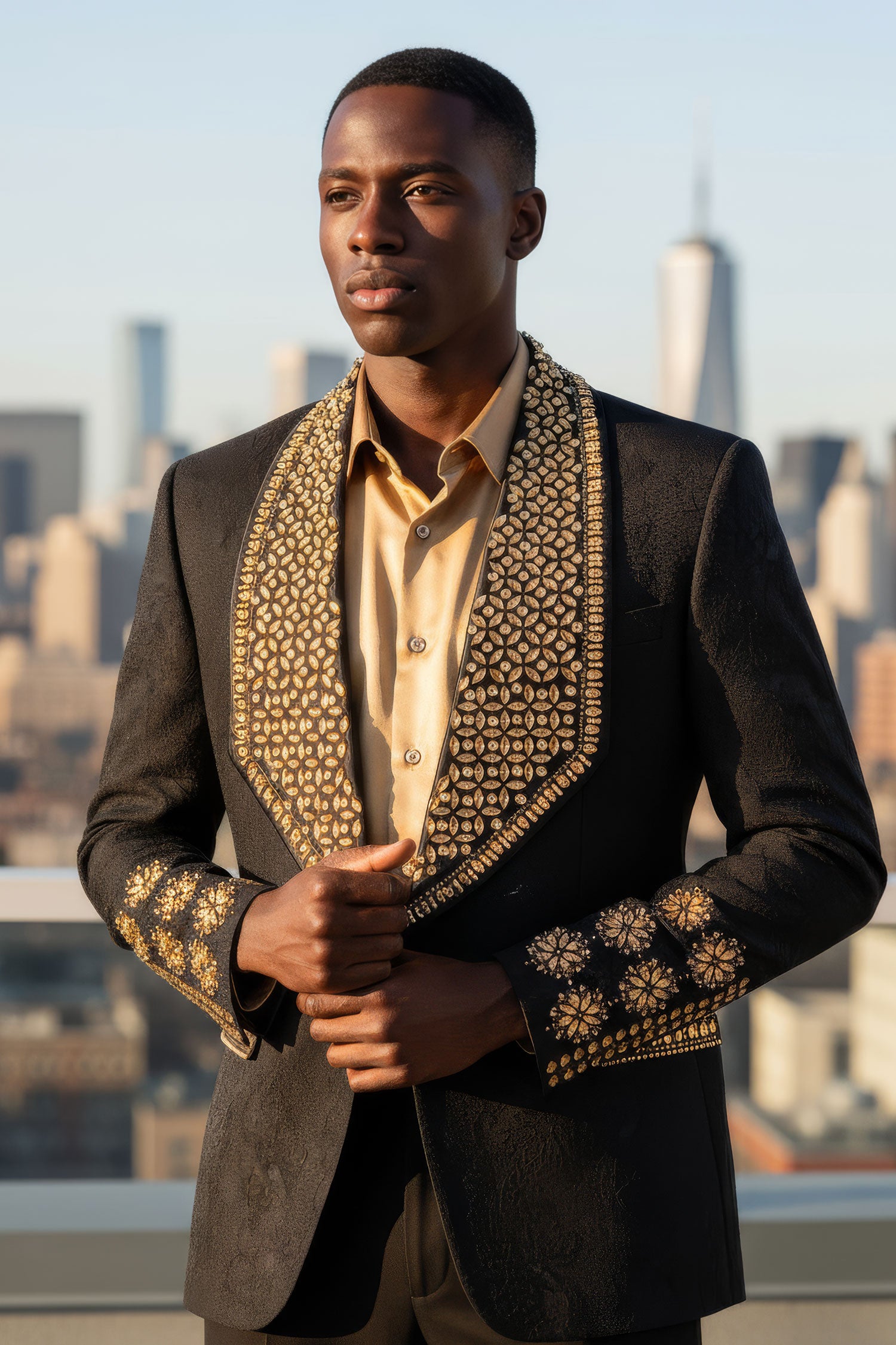 Barabas Elite Men's Rhinestone Luxury Shawl Collar Blazer 3EBL14 Black Gold