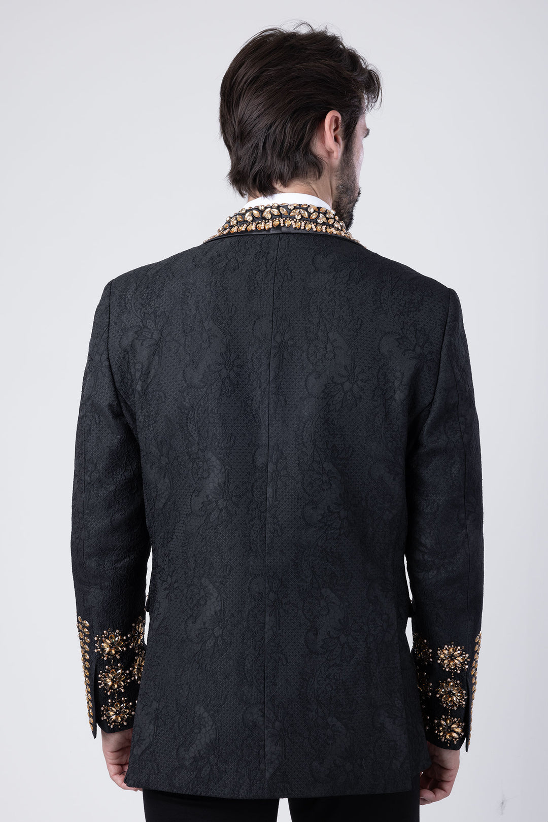 Barabas Elite Men's Rhinestone Luxury Shawl Collar Blazer 3EBL14 Black Gold