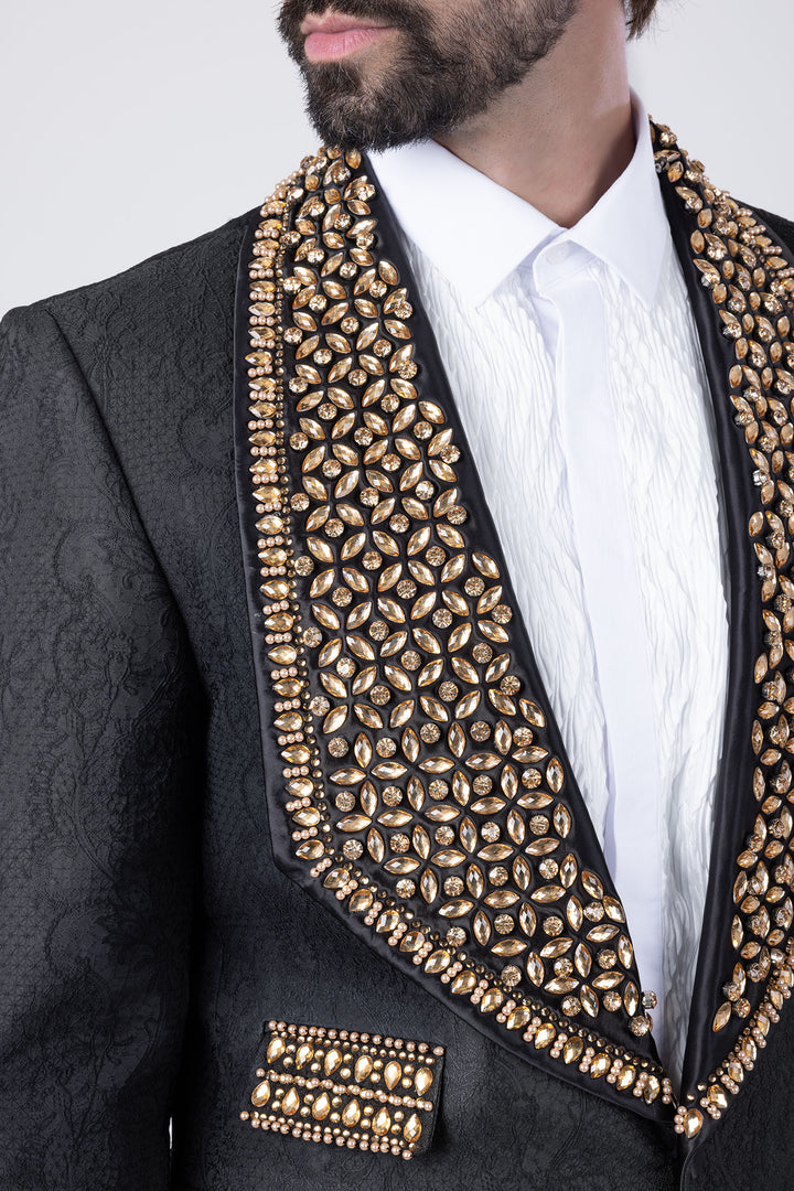 Barabas Elite Men's Rhinestone Luxury Shawl Collar Blazer 3EBL14 Black Gold