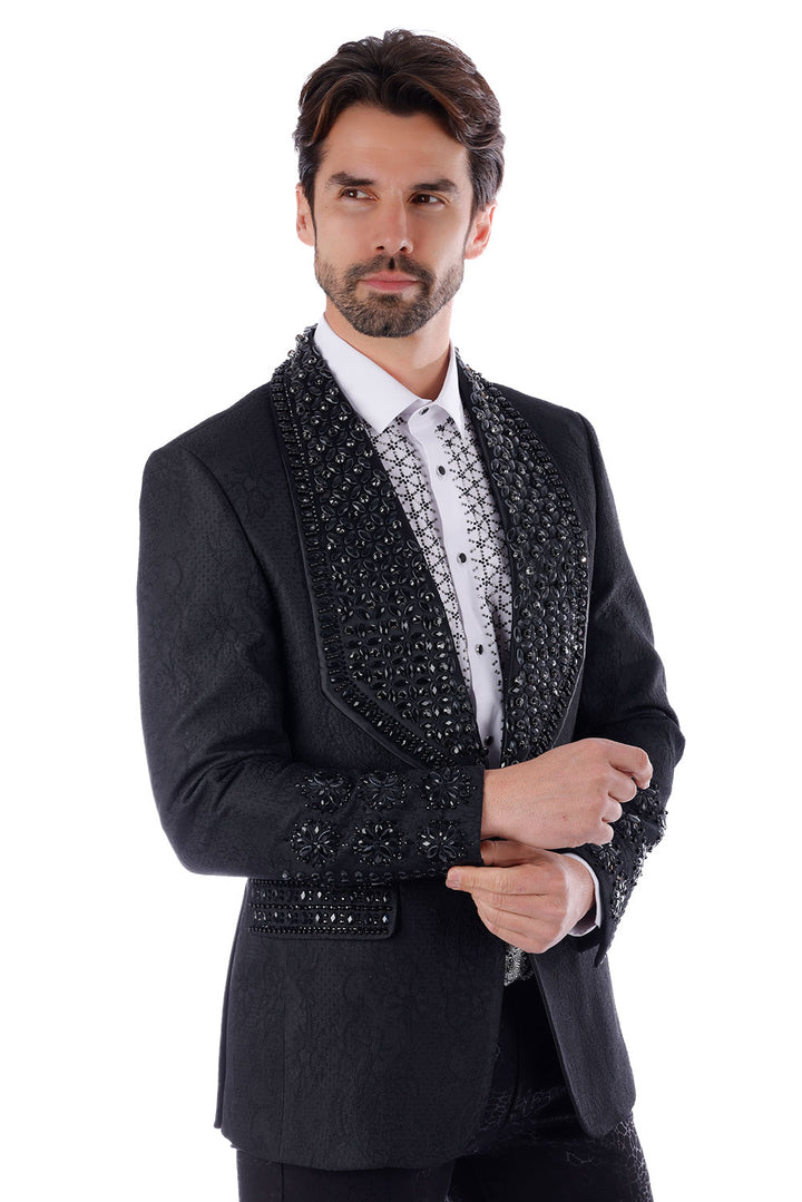 Barabas Elite Men's Rhinestone Luxury Shawl Collar Blazer 3EBL14 Black
